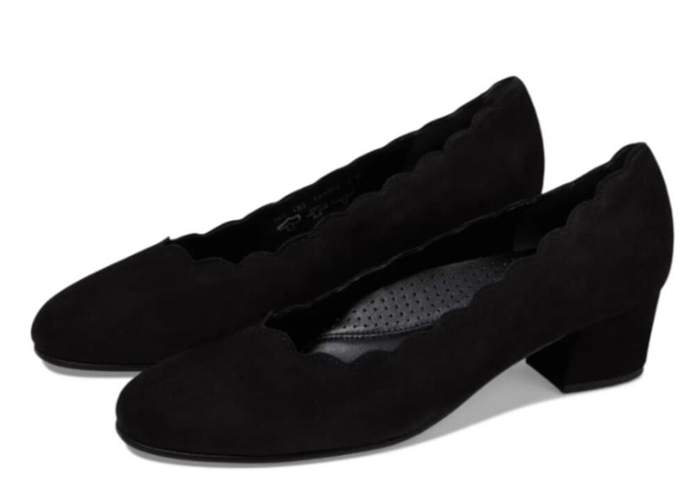 Gabor Womens 32.221 Pumps Size 9.5 Black Suede Scallop Heels NIB
